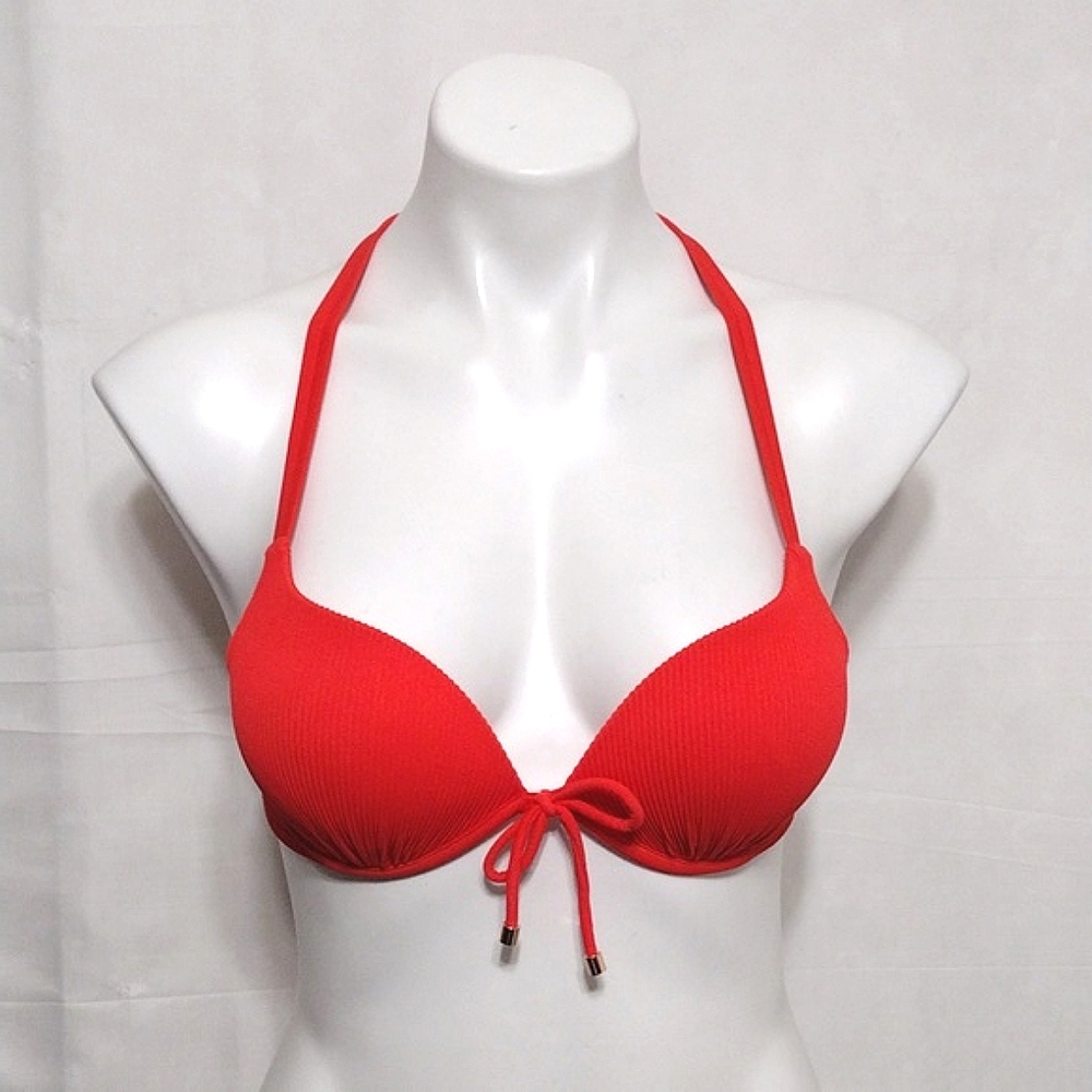 Shade & Shore Halter Push Up Bikini Top 34B Strappy Back Swim Resortwear Bra